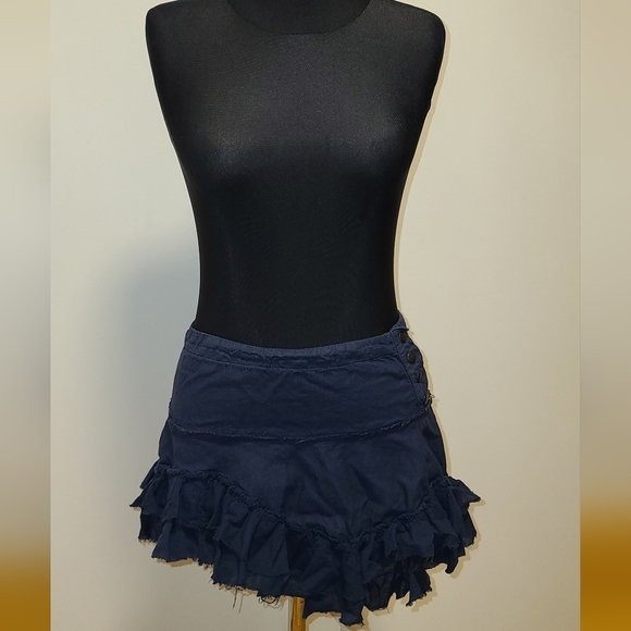 Topshop Petite Navy Ruffled Low Waist Ultra mini skirt US4P - Picture 2 of 10